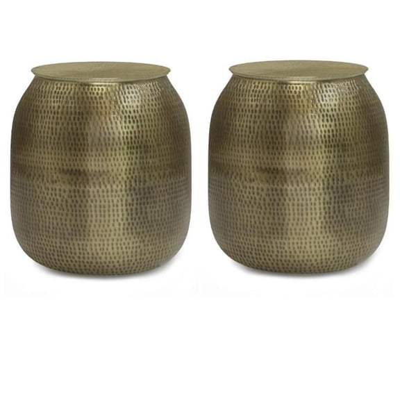 Home Square 2-Piece 19" Contemporary Metal Storage End Table Set in Antique Gold