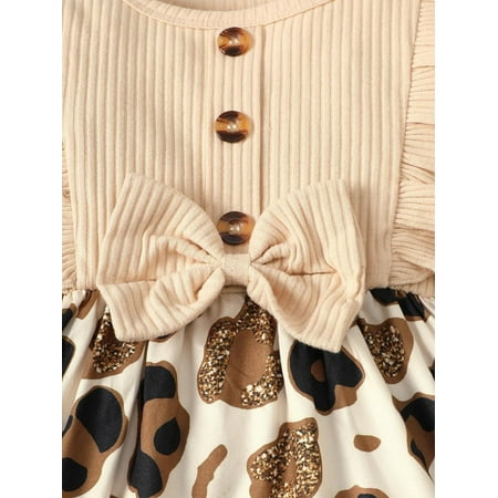

Cute Leopard Print Round Neck A Line Long Sleeve Apricot Baby Dresses (Baby s)
