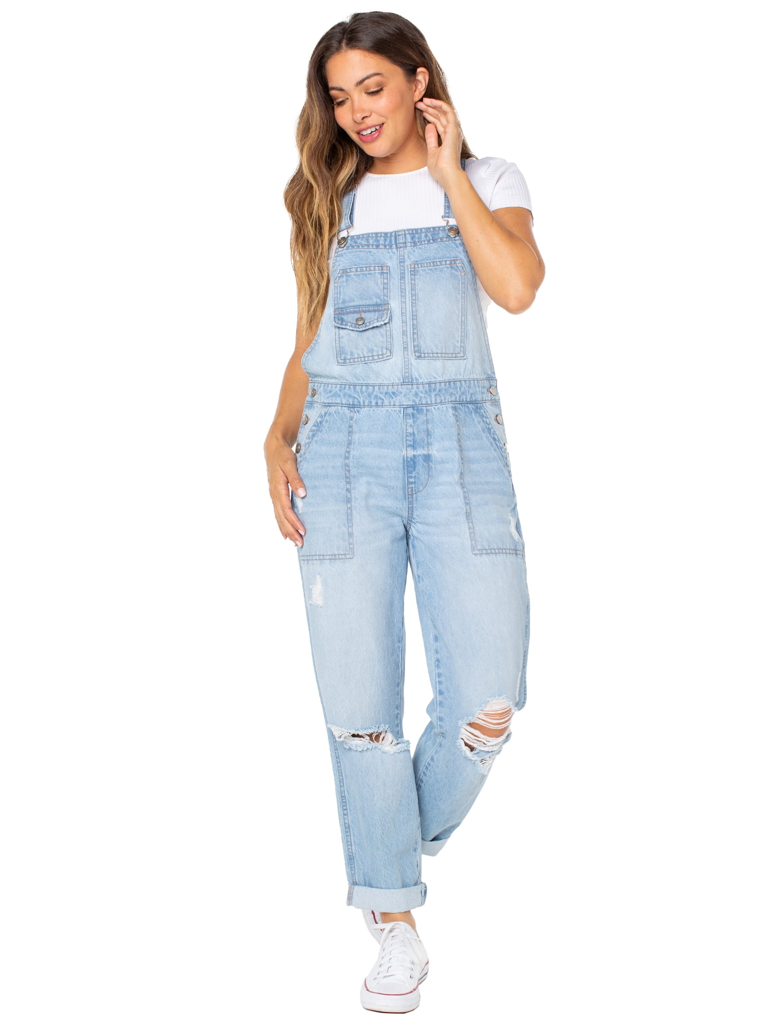 Celebrity Pink Women's Boyfriend Cuffed Denim Overall, Sizes XS-XXXL