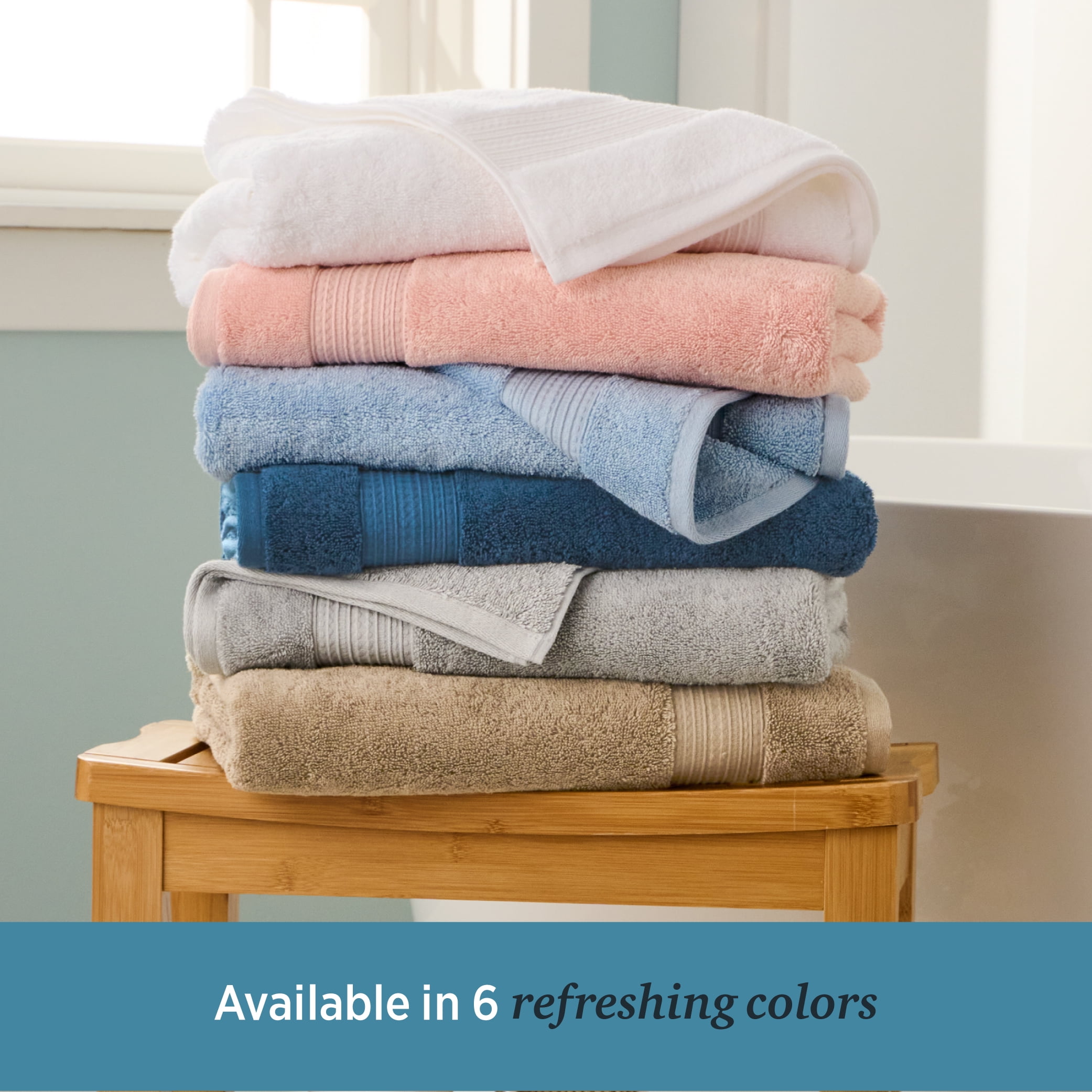 WelHome Large 100% Cotton Towel Set, White, 2 Bath Towels, 2 Hand Towels, 2 Washcloths