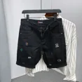 thumbnail image 2 of Pantalones vaqueros cortos rectos negros para hombre, pantalones cortos de mezclilla con gráficos para hombre, originales, nuevos, elásticos, con cremallera, moda coreana, talla XL, 2 of 5