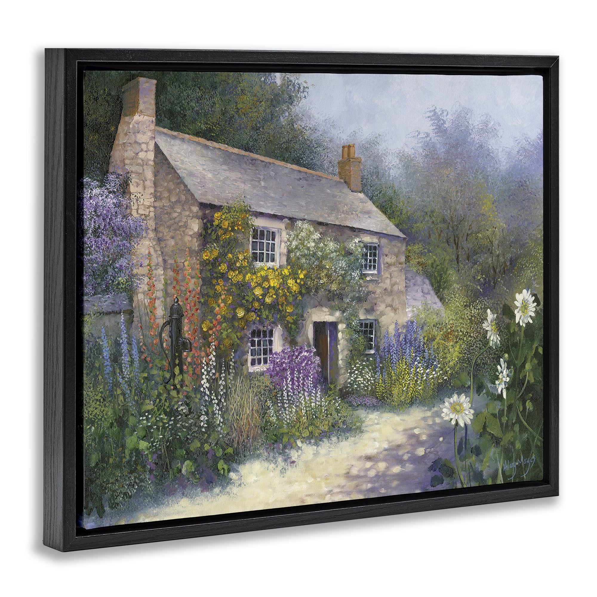 Stupell Industries Gardener's Cottage View Buildings & Architecture Painting Black Floater Framed Canvas Art Print Wall Art, 21 x 17