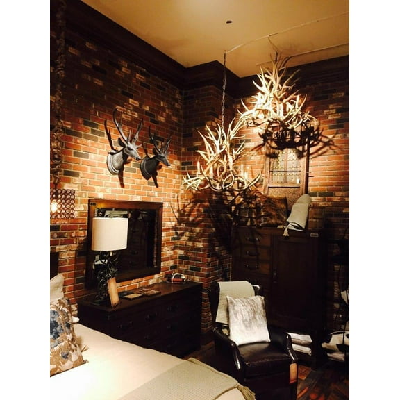 Chandelier Magnolia Flower 8-Light Sunbleached Bleached Genuine Mule Deer