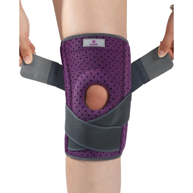 Rodillera ABYON para mujeres y hombres, talla grande, para desgarro de menisco, ligamento cruzado anterior (LCA) y artritis. Rodillera con estabilizadores laterales dobles y correas de compresión cruz