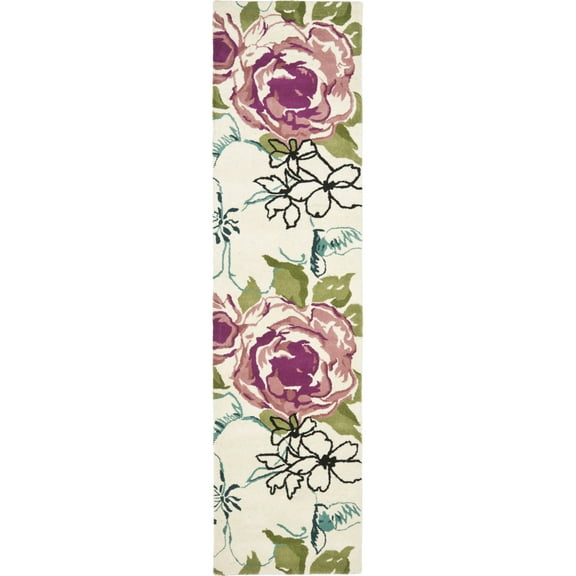 SAFAVIEH Wyndham Mira Floral Rose Wool Runner Rug, Ivory/Multi, 2'3" x 9'