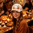 thumbnail image 3 of Cute Ghost Halloween Baseball Cap Pumpkin Floral Embroidered Hat Fall Seasonal Snapback Cap For Party Outdoor Sport(Beige2-60Cm), 3 of 3