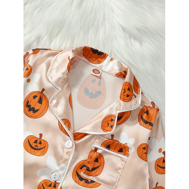 Nituyy Kids Girls Halloween Pajamas Set Pumpkin Print Long Sleeve Tops with Elastic Waist Pants Sleepwear Walmart
