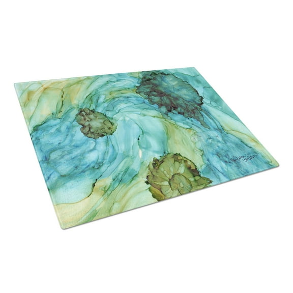 Caroline's Treasures Abstract in Teal Flowers Glass Cutting Board Large