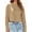Dark khaki, variant on Long Sleeved Women Cropped T-Shirts Round Neck Drop Shoulder Crop Solid Casual Crop Tops