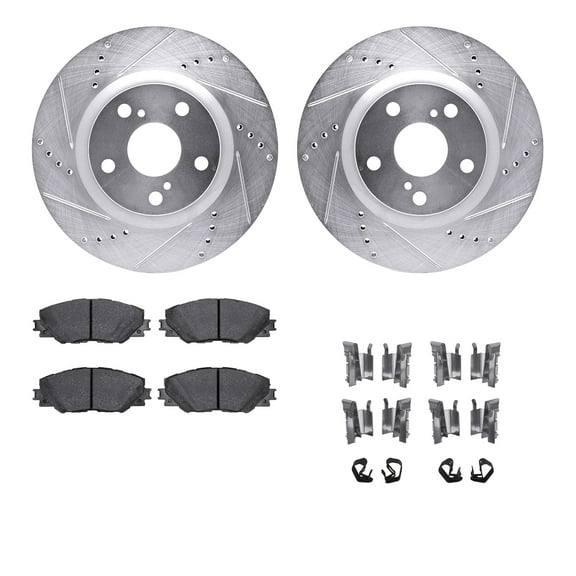 Dynamic Friction Company Front Brake Rotors-Drilled and Slotted-Silver with 5000 Advanced Brake Pads includes Hardware 7512-76159
