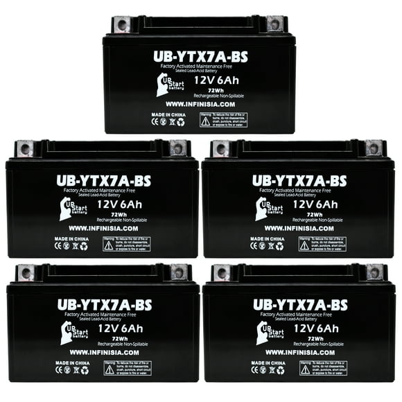 Lot de 5 UpStart Battery UB-YTX7A-BS Remplacement pour Kymco People S 125 Batterie (2009 - 2010) (125cc) 12V 6AH - Batterie de Trottinette, Scellée au Plomb-Acide AGM SLA Frais d'Entretien