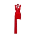 thumbnail image 1 of Vestido Lala Bellabarnetten Mini satinado con cuello halter y plumas, color rojo, 1 of 7