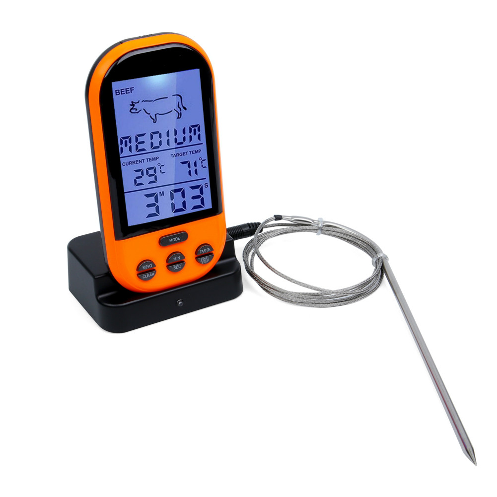Wireless Meat Thermometer Remote Cooking Food Barbecue Digital Grill Thermometer for Smoker