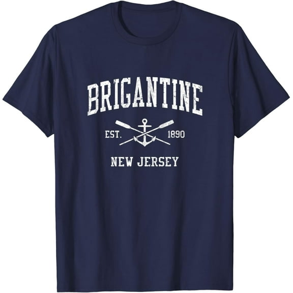 Simple Fit Brigantine Nj Vintage Crossed Oars & Boat Anchor Sports T-Shirt All Size S-5XL