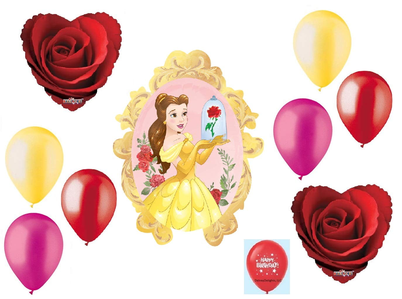 Dalvaydelights Belle Beauty And The Beast Rose Bud Disney Princess Party Balloon Bouquet Decorating Set Walmart Com