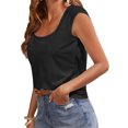 thumbnail image 3 of Summer Short Sleeve Solid Color Women Square Neckline Casual Tee Tank Shirt, 3 of 4
