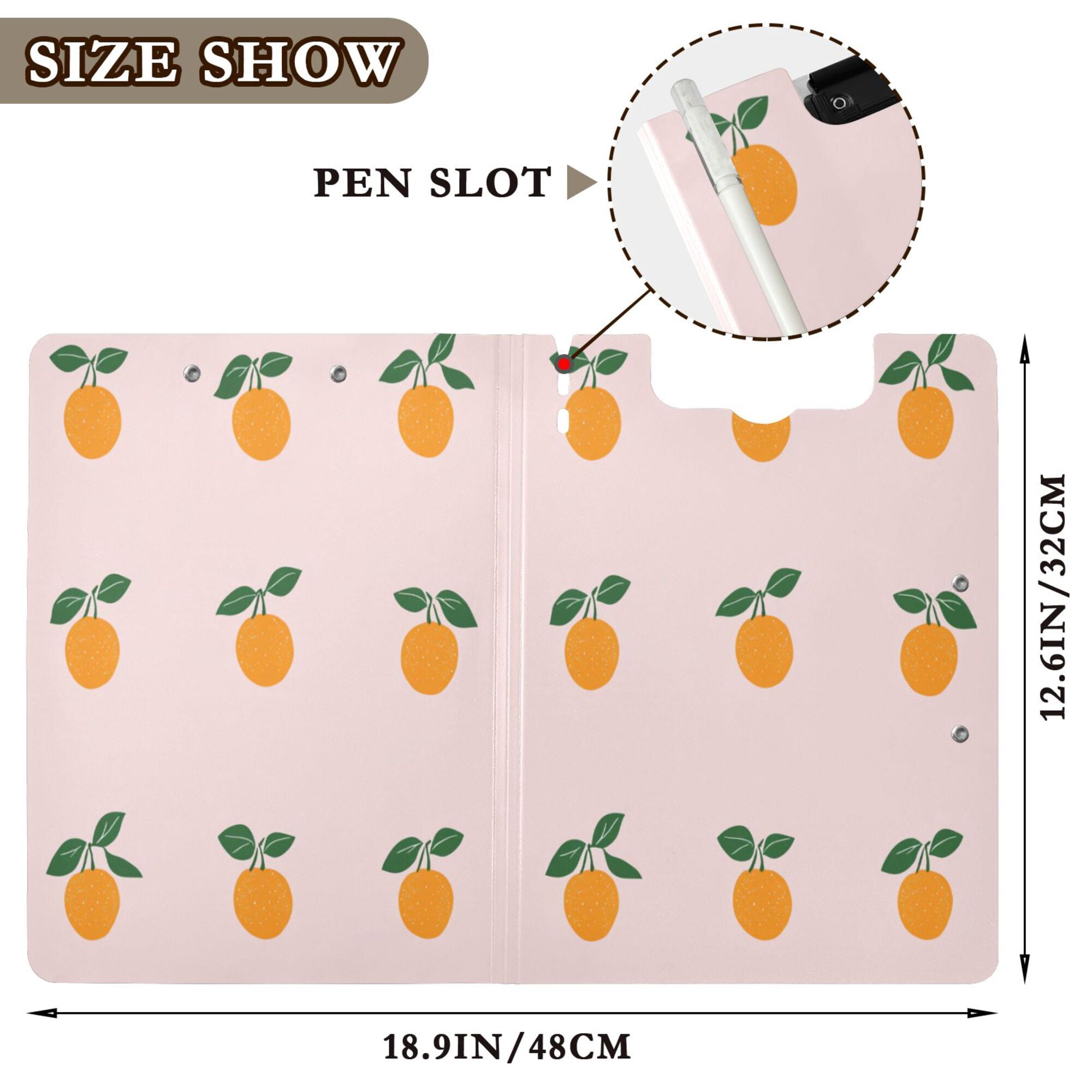 FORMRS A4 Clipboard Folder with Pen Holder Horizontal Foldable School Office Binder, Cartoon Citrus