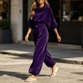 thumbnail image 6 of MLCDZ Women's 2 Piece Velour Tracksuit Hooded Long Sleeve Pullover Wide Leg Pants Sweatsuits for Women Lounge with Pockets Casual Lightweight Workout Set, 6 of 9