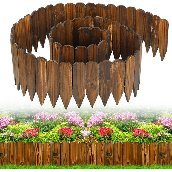 Rustic Pine Wood Garden Fence - 13.1ft L*12in H Easy to Install Sturdy Wooden Landscape Edging Border, No Fading Planter Fencing for Yard Flower Bed Lawns Pathway Tree
