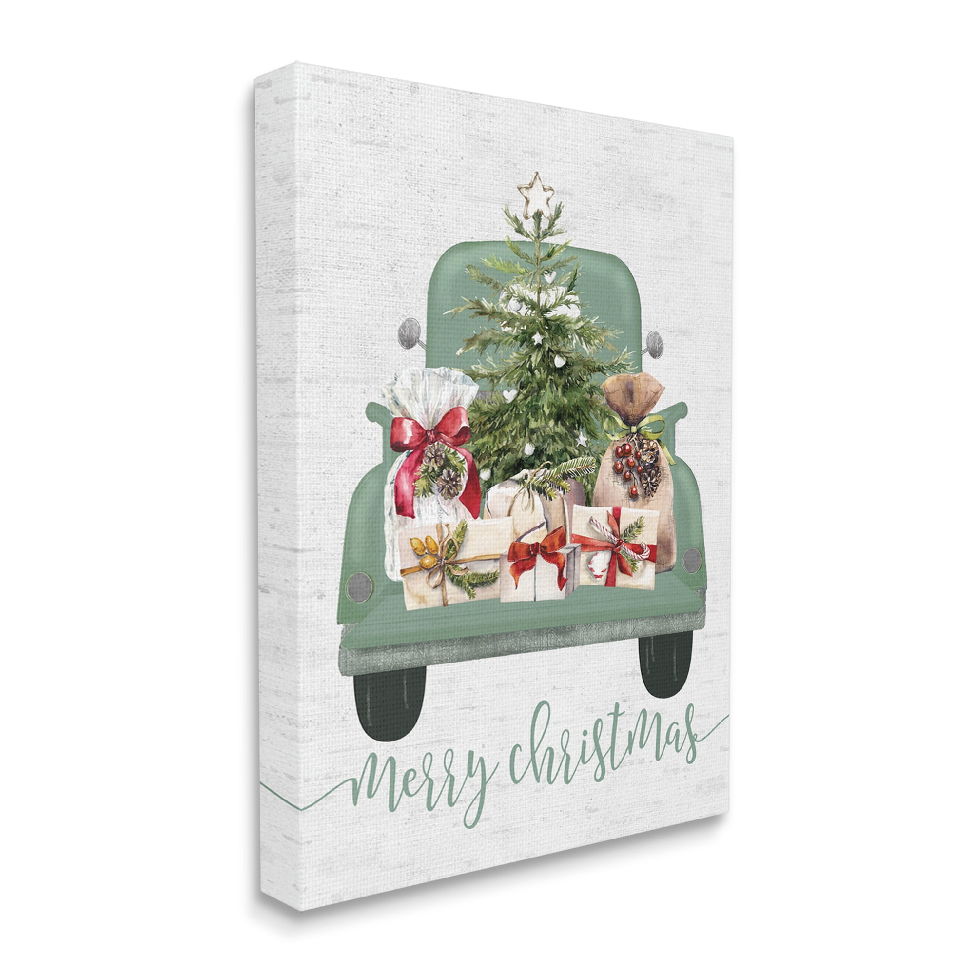Stupell Industries Merry Christmas Truck Holiday Painting Gallery Wrapped Canvas Art Print Wall Art, 30 x 40