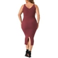thumbnail image 3 of Agnes Orinda Women's Plus Size Dress Sleeveless V Neck Casual Ribbed Knit Bodycon Cami Dress 4X Burgundy, 3 of 5