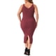 thumbnail image 3 of Vestido sin mangas de talla grande para mujer Agnes Orinda, con escote en V, casual, de punto acanalado, ajustado, color burdeos, talla 3X, 3 of 5