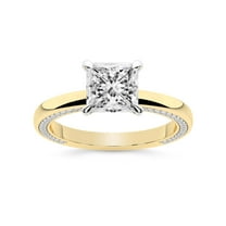 IGI Certified 2 Carat Princess Shape Lab Grown Diamond Engagement Ring | 14K Yellow Gold | Edith Diamond Studded Petite Solitaire Diamond Ring | FG-VS1-VS2 Quality Friendly Diamonds