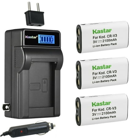 Image of Kastar 3-Pack CR-V3 Battery and LCD AC Charger Compatible with SIEMENS PHOTOPC 3100Z PHOTOPC 700 PHOTOPC 750Z PHOTOPC 800 PHOTOPC 850Z PHOTOPC 900Z Contax Aria Camera