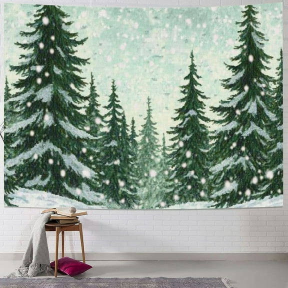 Patifu Tapestry Christmas Winter Snow Forest with Fir Trees Tapestry for Men Small Tapestry Wall Hanging Backdrops Bedroom Wall Art 40x30inch