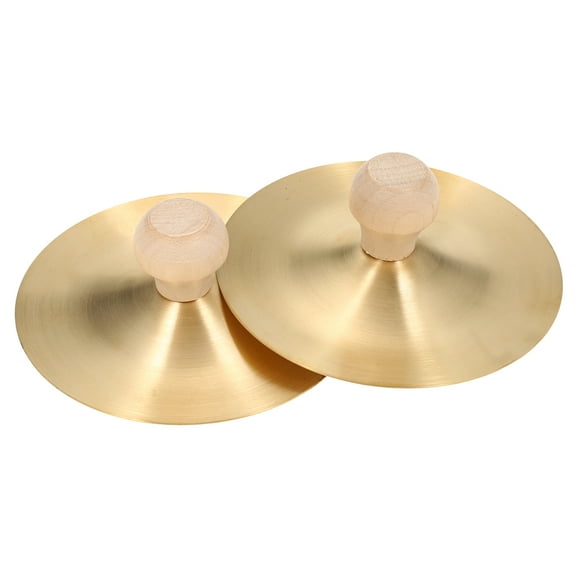 Nishore Brass cymbal,Handle 3.5-inch Pair With Wooden Copper Hand Kids 1 Pair Dance With Wooden Handle Siuke Pair Mbals With 3.5-inch Mbals Copper Simbae Hand Mbal Dance Cousopo Mewmewcat