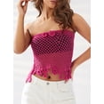 thumbnail image 4 of hirigin Women's Summer Bandeau Tops, Strapless 3D Flower Solid Color See-Through Knit Tube Tops, 4 of 9