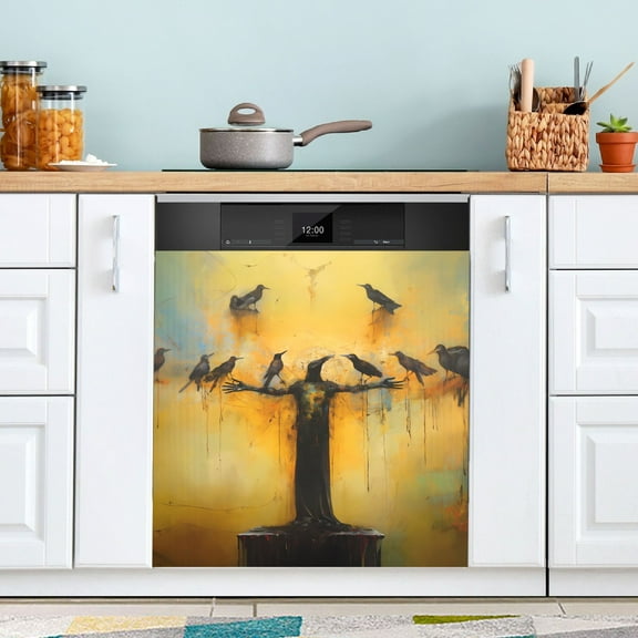 Crows Birds Dishwasher Magnetic Covers Magnet Sticker Kitchen Decor Dishwasher Refrigerator Front Door Covers Decorative Magnetic 23" x 26"