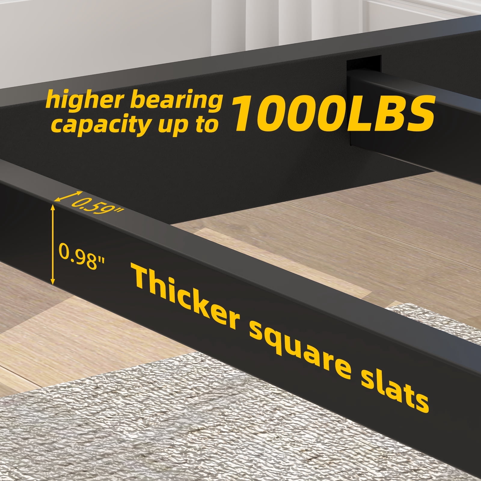 Yoneston Queen 16-Inch Heavy Duty Metal Platform Bed Frame with Large Under-Bed Storage, Non-Slip Design