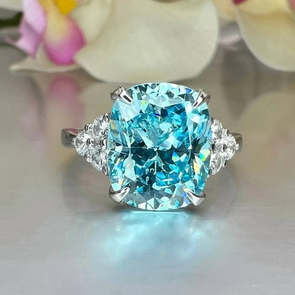 5.30 Ct Aquamarine Diamond Wedding Proposal Ring 14K White Gold Plated