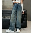 thumbnail image 2 of Girls Jeans Baggy Pants Wide Leg/Flare Denim Ripped Teen Clothes Tween Outfits Casual Straight Leg Jeans Kids 6-14Y Children's Fashion Back to School(Color:Blue,Size:9-10 Years), 2 of 9
