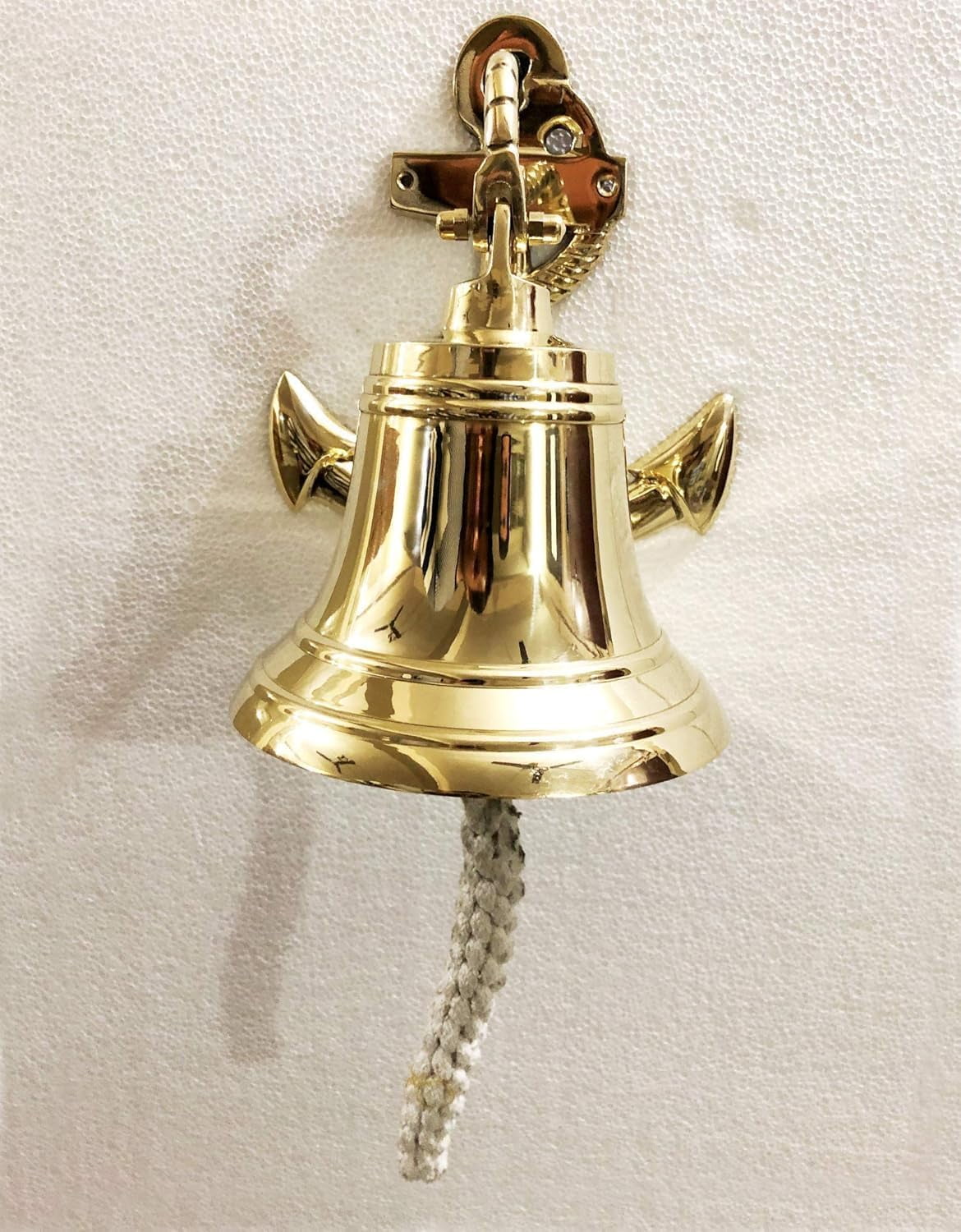 6" Solid Brass Anchor Ship Bell Ring Home Kitchen Outdoor Indoor Door Bell Wall Hanging