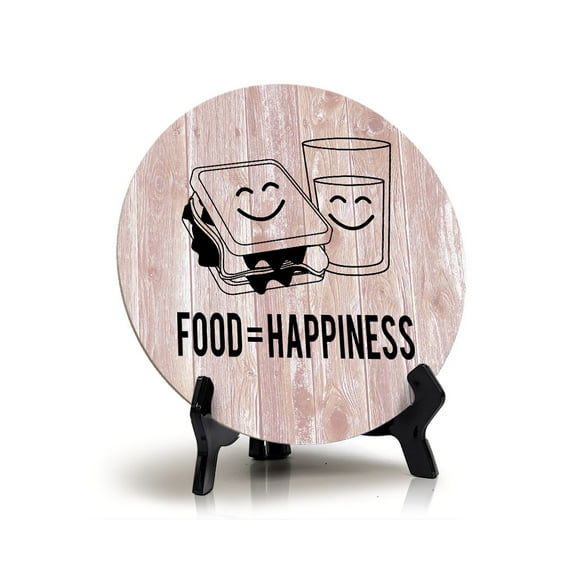 Round Food = Happiness Blush Wood Color, Circle Table Sign (5x5")