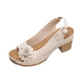 thumbnail image 4 of Buckled Square Heel Sandals for Women,Dressy Peep Toe Slingback Chunky Low Heeled Wedge Shoes Dress Sandals,42, 4 of 6