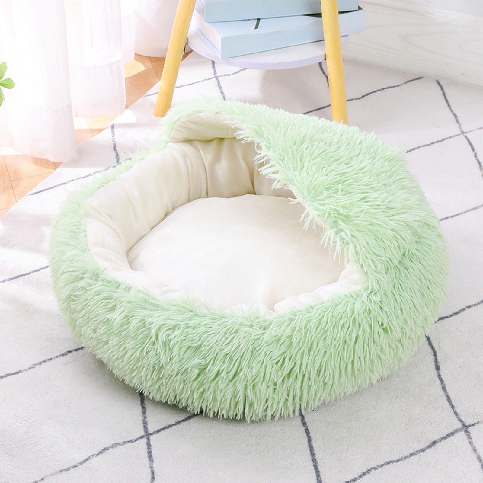 YUNAFFT Cat Bed Round Plush Fluffy Hooded Cat Bed Cave, Cozy for Indoor Cats or Small Dog beds, Soothing Pet Beds Doughnut Calm Anti-nxiety Dog Bed - Waterproof Bottom Washable