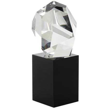 4 x 8 Clear Glass Cut Stone Inspired Geometric Sculpture with Black Base by DecMode