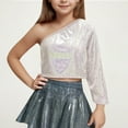 thumbnail image 2 of Diufon Girls Sparkly Tops Trendy Single Shoulder Plaid Sequins Party Crop Tops Performance Dance Shirt for Teen, 2 of 4