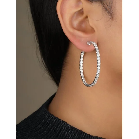 EvelynGem Hoop White, Lab Created Diamond Earrings, Sterling Silver, 2 ct. t.w., 1 Pack