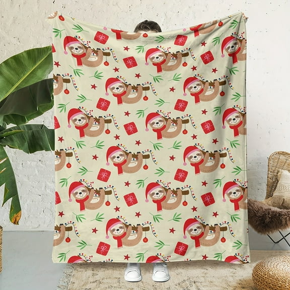 Festive Christmas Sloth Blanket: Soft and Warm, Perfect for Your Sofa, Bed, or Travel