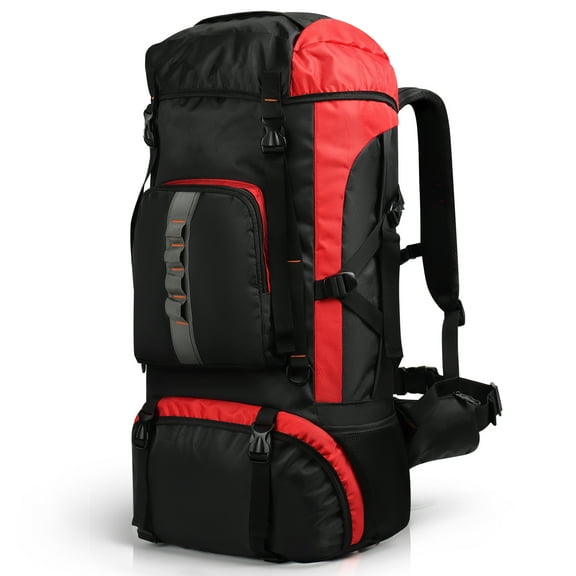 65L Camping Hiking Backpack Water Resistant Large Outdoor Travel Backpack for Men & Women, Red, 006