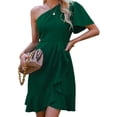 thumbnail image 3 of VISgogo Vestido de noche de verano para mujer Color sólido Un hombro Volantes Mini vestido de fiesta femenino VISgogo  moda, 3 of 9