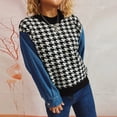 thumbnail image 2 of Women's Denim Sleeve Stitching Houndstooth Round Neck Long Sleeve Sweater, 2 of 4