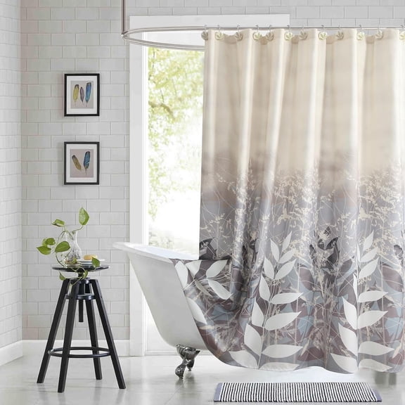 Fabric Shower Curtain, Sage Green Gray Yellow Watercolor Botanical Shower Curtains for Bathroom, 60" W x 72" H
