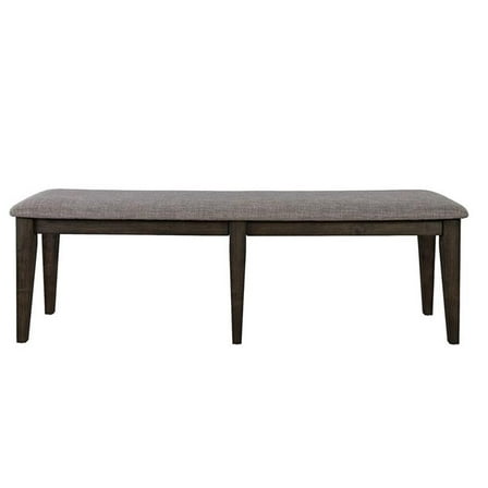 Pemberly Row 19" Farmhouse Wood/Linen Fabric Bench in Brown/Gray