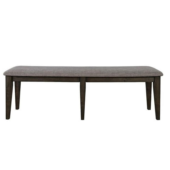 Pemberly Row 19" Farmhouse Wood/Linen Fabric Bench in Brown/Gray