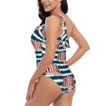 thumbnail image 4 of Honeii Popcorn On Blue Lines for women's one-piece swimsuit featuring a chic one-shoulder design experience elegance and style in the water-Large, 4 of 6